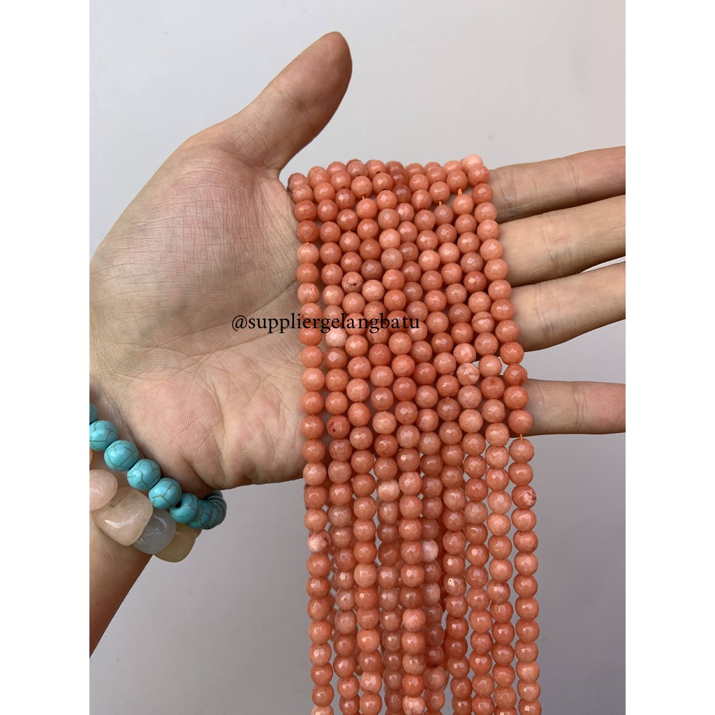 semi stone 6mm peach agate oren FACETED bahan rangkai aksesoris lucu agatis