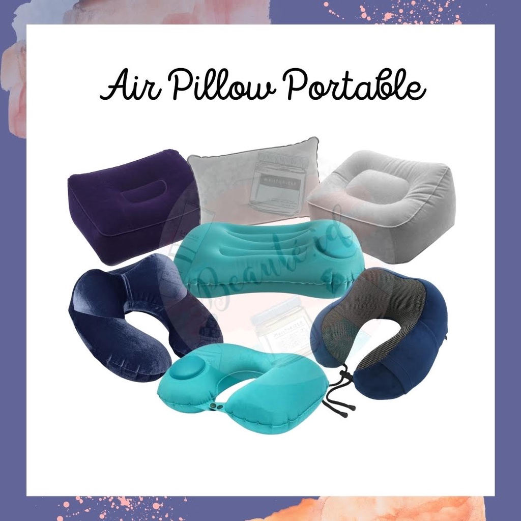 Bantal Angin Bantalan Leher Kaki Kepala Punggung Portable Bantal Perjalanan Liburan Pesawat Mobil Kantor Nyaman Empuk Relax Air Massage Inflatable / Foldable Travel Feet Neck Pillow