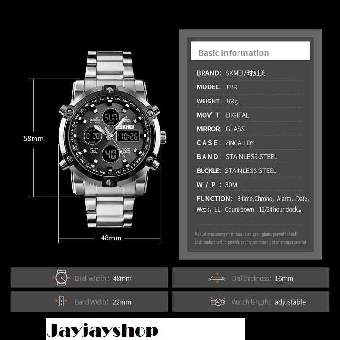 Jam Tangan Pria Digital KASUAL SKMEII 1389 FAVORIT!! STAINLESS STEEL!