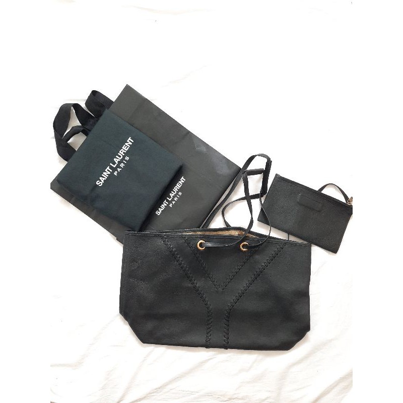 YVES SAINT LAURENT black Leather Reversible Neo Double Tote Bag