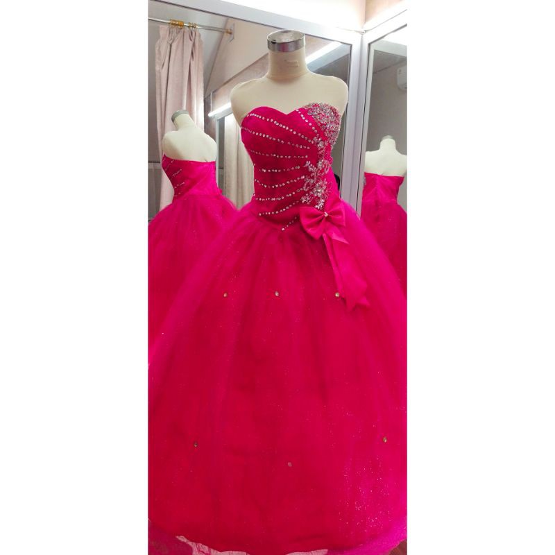 [GRATIS ONGKIR] gaun pesta prewedding second/gaun prewedding preloved bagus/gaun pesta pink fanta 03