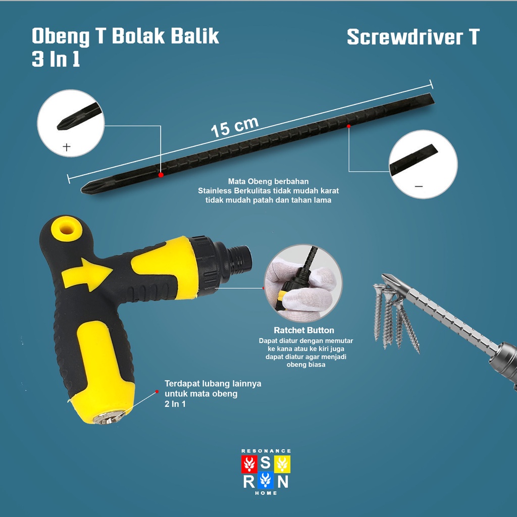 Obeng Bolak Balik Model T 3 IN 1 Repairs Tools Resonance Home