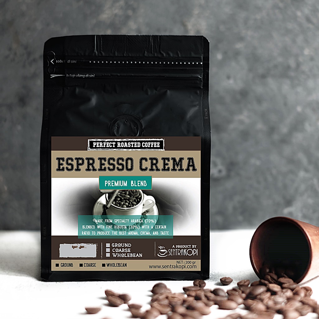 

ASLII Espresso Crema Premium Blend Coffee 200 Gram - Bubuk / Biji - Sentra Kopi Special Premium