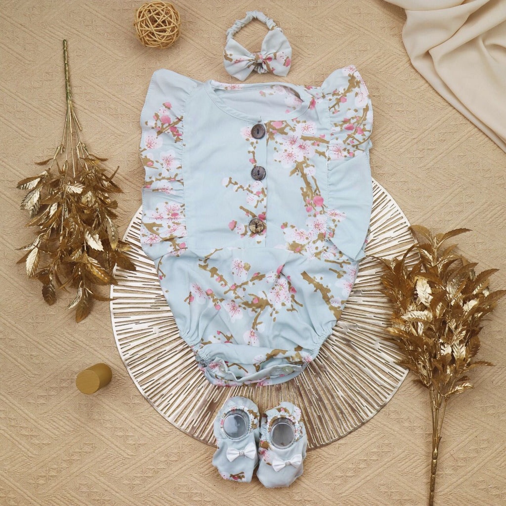 Baru! LIK029 - 3in1 Jumper Bayi Cewek Perempuan Bunga Sakura Sepatu Bandana Fashion Lucu