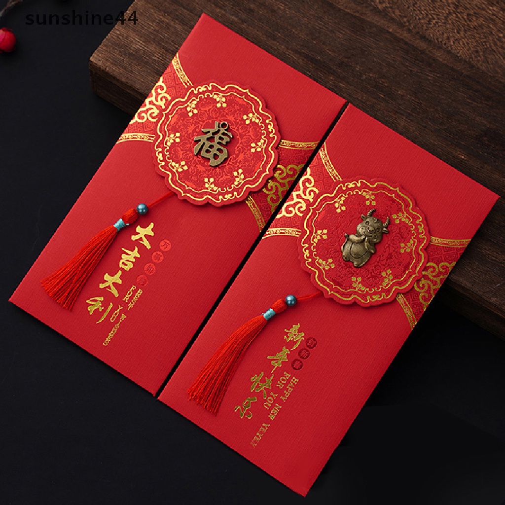 Sunshine 2pcs Amplop Angpao Merah Motif Bordir Untuk Tahun Baru Cina / Imlek