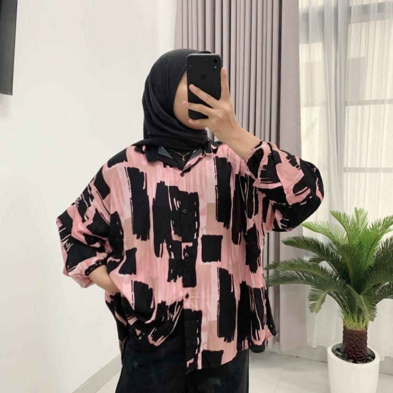 KEMEJA RAYON OVERSIZE MOTIF LD 130 / KEMEJA Wanita Full Kancing Busui