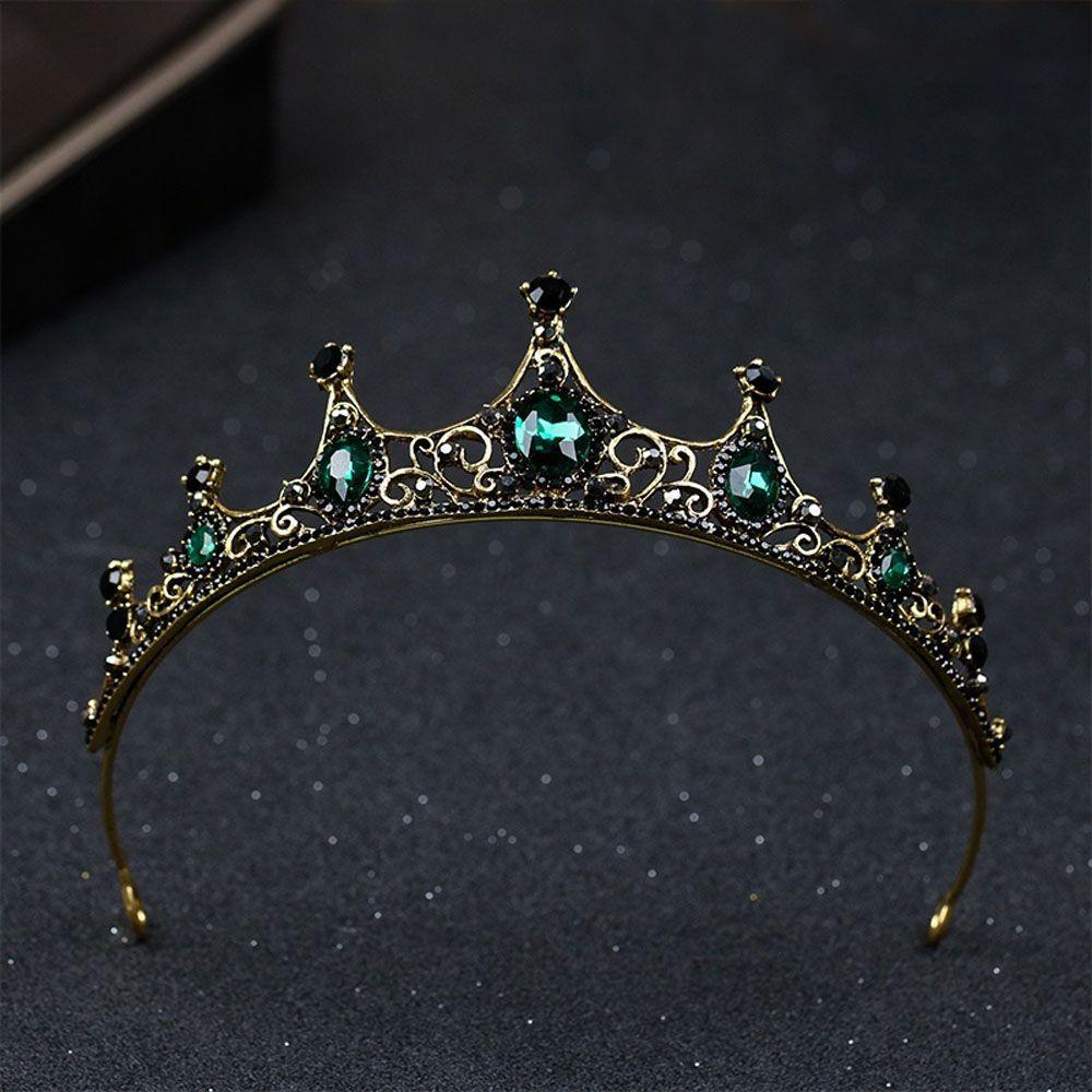 Tiara Pengantin Agustina Baroque Hijau Aksesoris Rambut Princess Headband Kristal Hair Crown