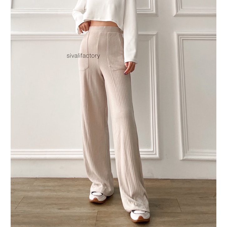 SIVALI Yuna Pants - Celana Kulot Knit Highwaist - Cullote Pants - Celana Wanita