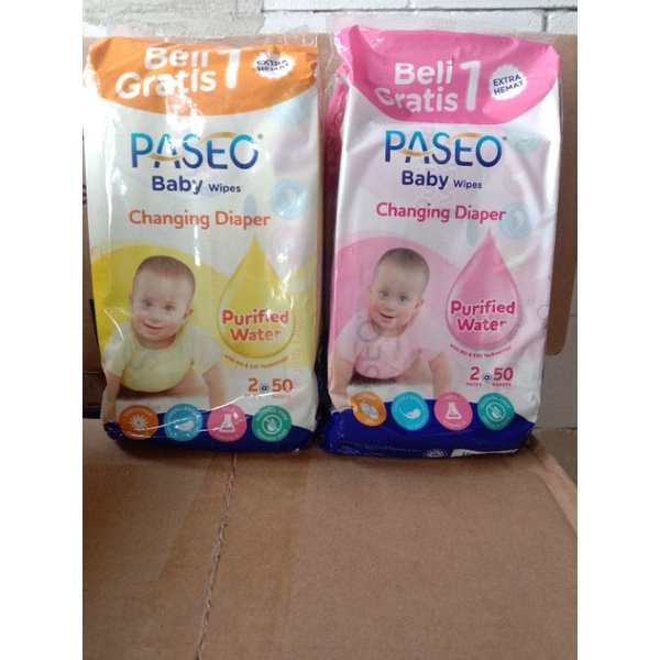 Paseo Baby Wipes / Tissue Basah Baby 50 Sheets x 2pack