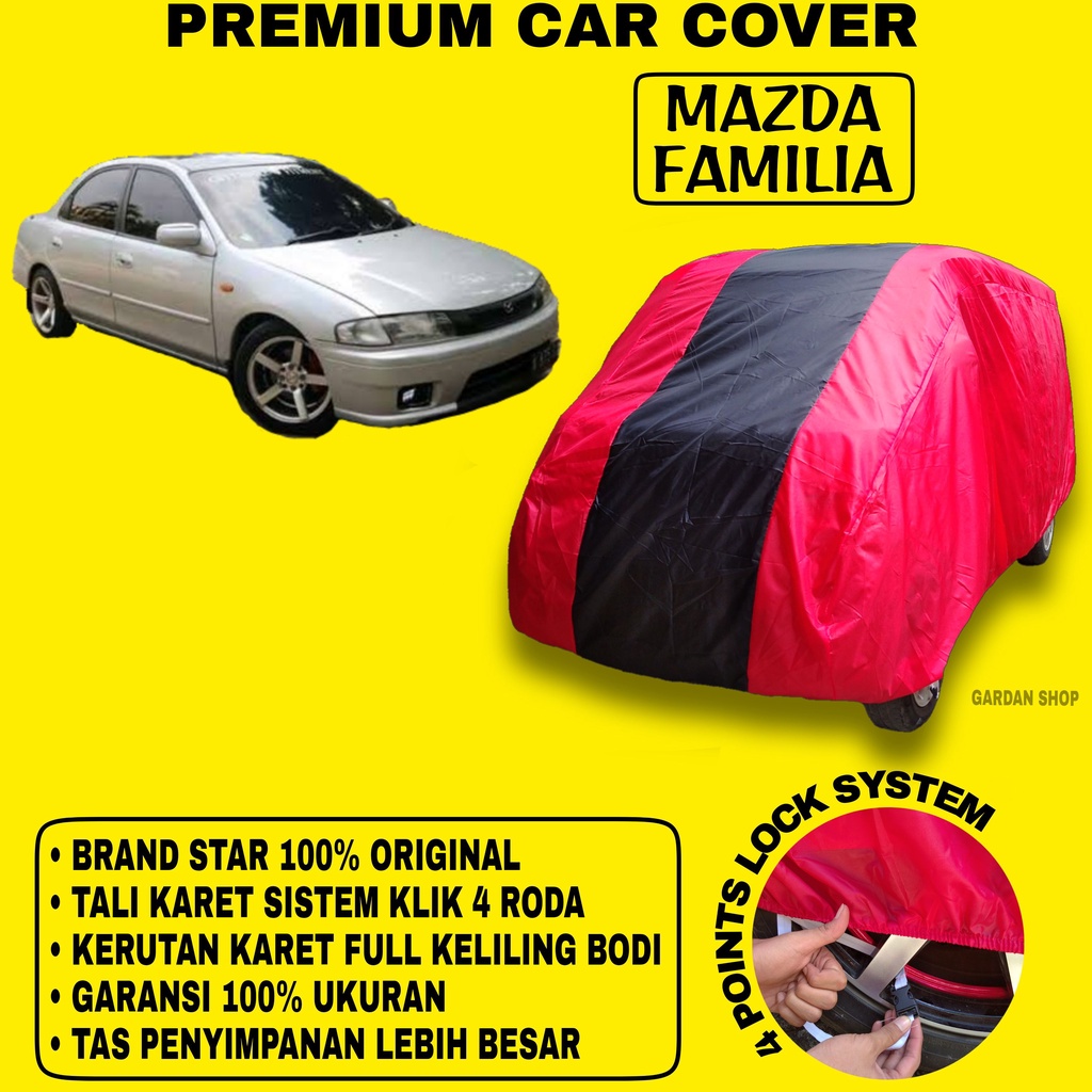 Body Cover MAZDA FAMILIA MERAH HITAM Penutup Bodi Mobil Mazda Familia Waterproof PREMIUM