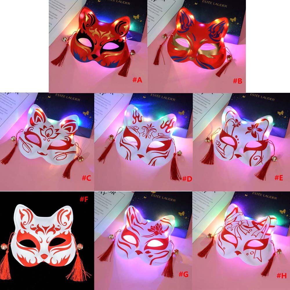 Mxbeauty Cosplay Masker Topeng Plastik Cosplay Lampu Led Luminous Props Hiasan Kepala Anime Topeng Wajah Kucing Topeng Led Light up Mask