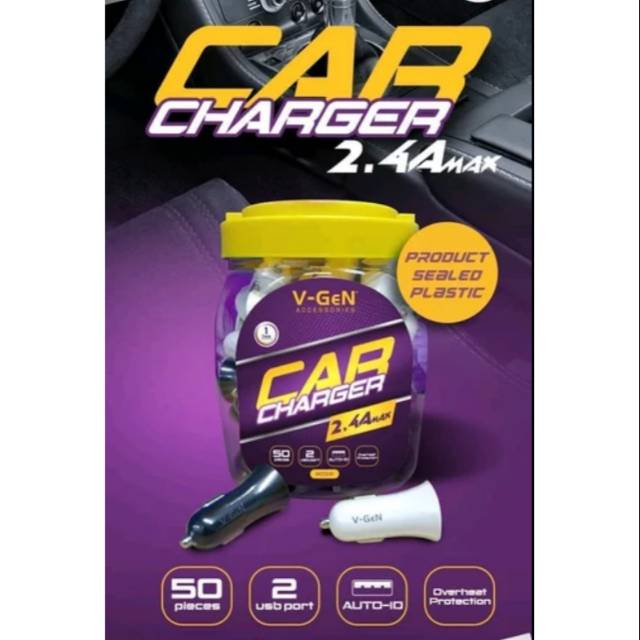 Car Charger V-GEN JVCC5-01 2 USB 2.4A FAST CHARGING Casan Hp Di Mobil