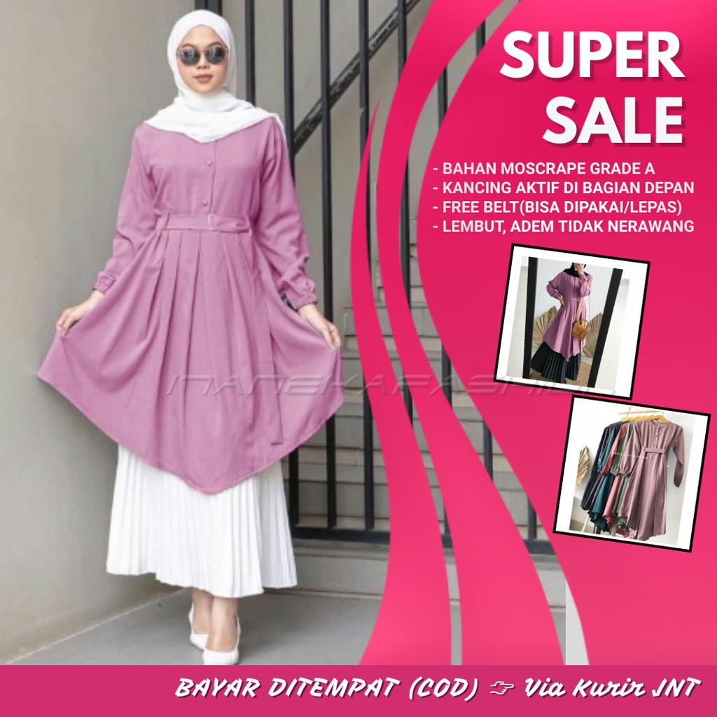 NEDA TUNIK FULL KANCING MOSCREPE // tunik dzuvia/amanda MOTIF UNGU LILAC