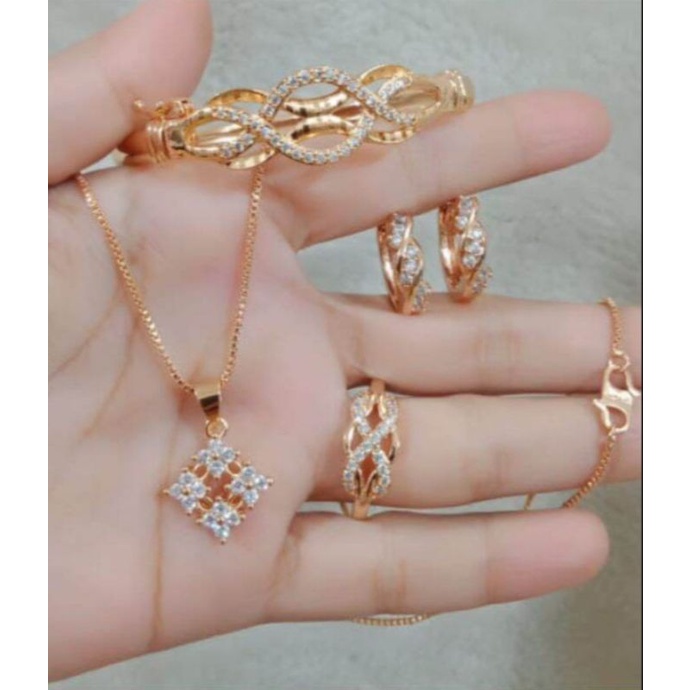 bisa cod set wanita titanium asli anti karat lapis emas 24k