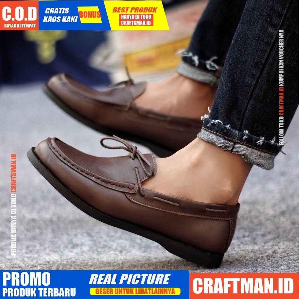 CRAFTS X ELDR Sepatu Slip On Pria Sepatu Pria Casual Sepatu Slip Antislip Slop Kerja Kantor Cowo/Cowok Kulit Pu Sepatu Kerja Pantofel Semi Formal Sepatu Kasual Santai Gaya Keren Kekinian Murah Terlaris