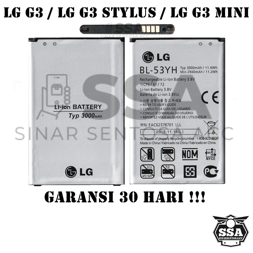 Baterai Original 100% LG G3 / LG G3 Stylus D690 / G3 mini BL-53YH BL 53YH BL53YH Battery Batrai Batrei Batu Batre HP ORI Awet Garansi