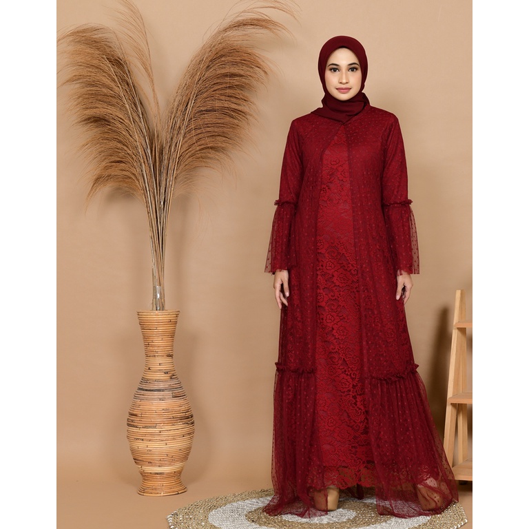 Gamis Asyura Brokat Maron | Baju Unik | Gamis lebaran murah | Gamis lebaran keluarga