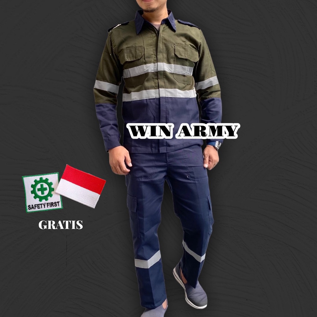 Seragam Safety Tangan Panjang Kombinasi - Seragam Proyek - Seragam Lapangan Skotlet - Wearpack Atasan - Katelpak Atasan Panjang