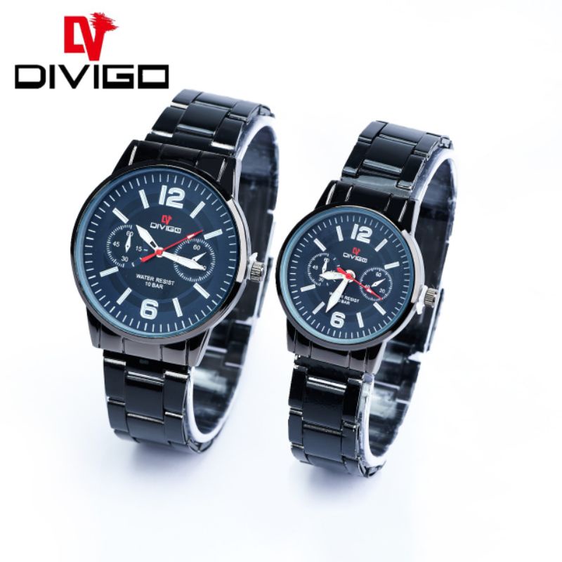 (Terima Cod)Jam Tangan Couple Divigo Crono2 Strap Rantai/Stell(Dikirim Jakarta)