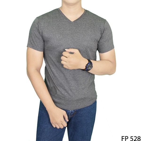 Tshirt Polos V-Neck Pendek Spandek Abu Tua – FP 528