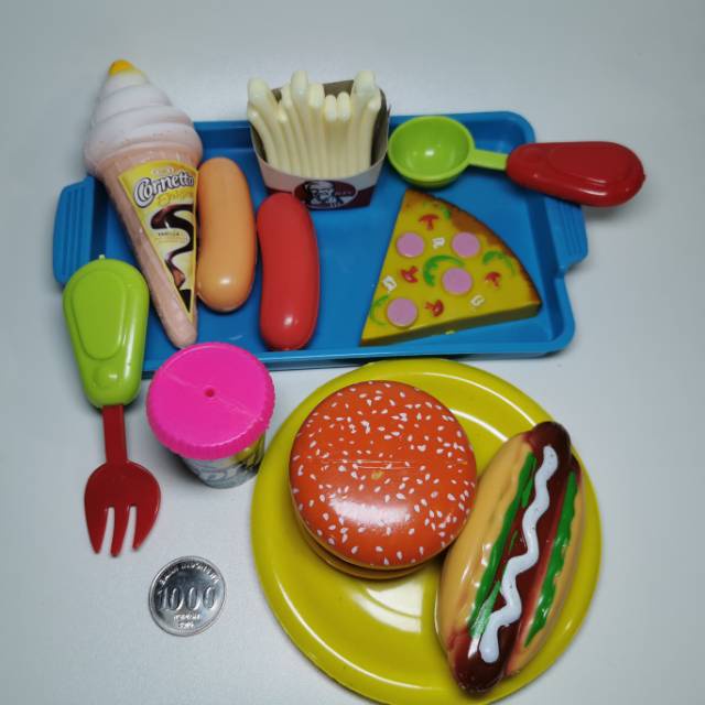Mainan anak miniatur makanan food burger sandwich es pizza 4d1w