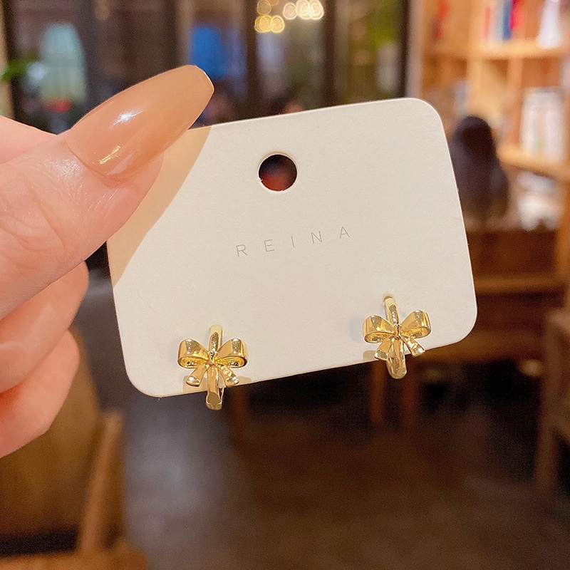 Anting Tusuk Bentuk Pita Bahan Sterling silver 925 Untuk Wanita