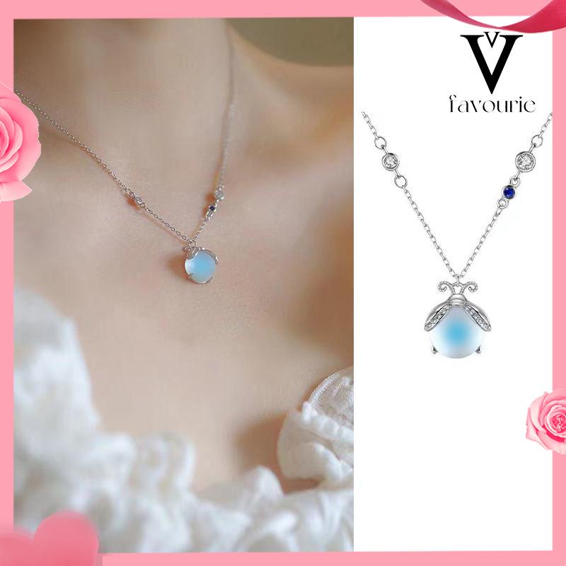 [COD]Moonstone Firefly Kalung Wanita Senior Rantai Klavikula Siswa Hadiah Ulang Tahun Desain Niche-FA