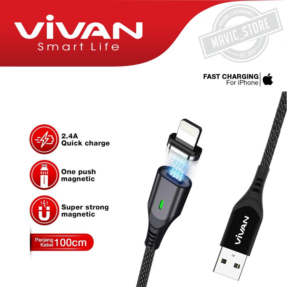 Kabel Data iPhone VIVAN MGL100 2.4A Super Strong Magnetic Quick Charge-  Garansi Resmi 1 Tahun