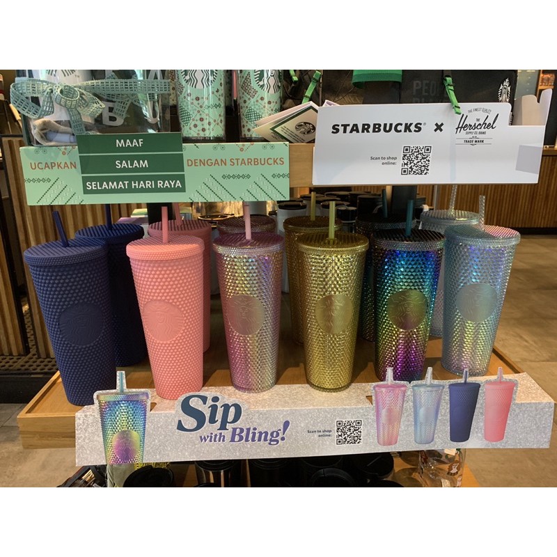 super murah obral ready stock Starbucks tumbler studded bling gold pink matte unicorn blue 24oz rare