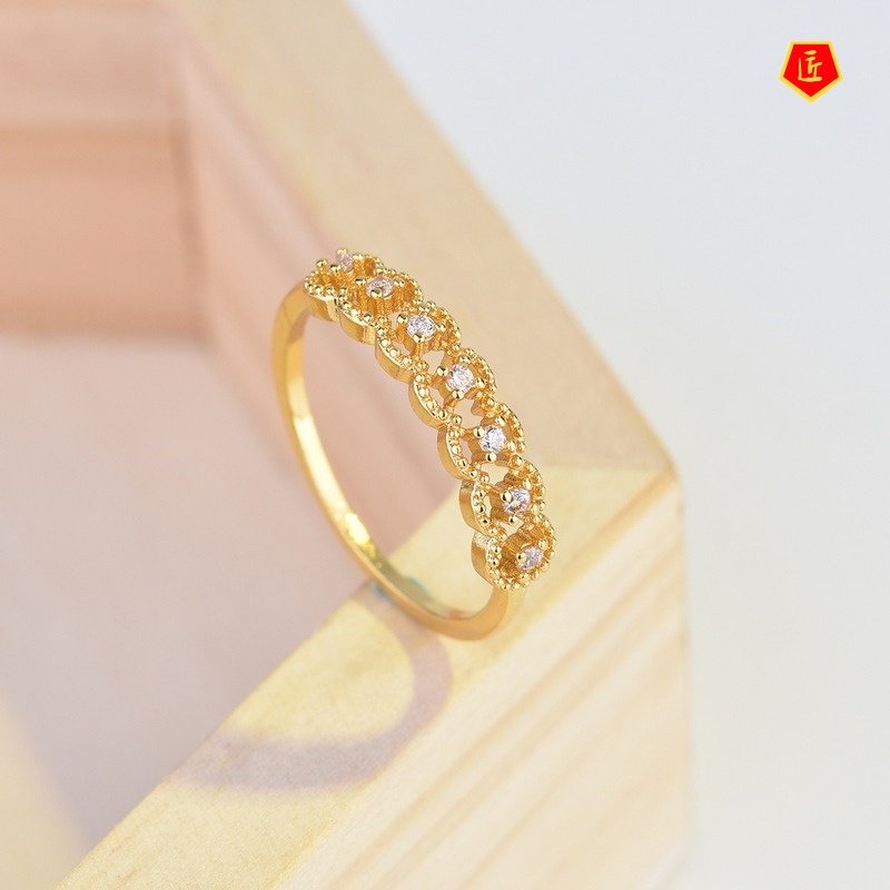 [Ready Stock]Vintage Simple Lace 18K Gold Diamond Ring Women's Fashion