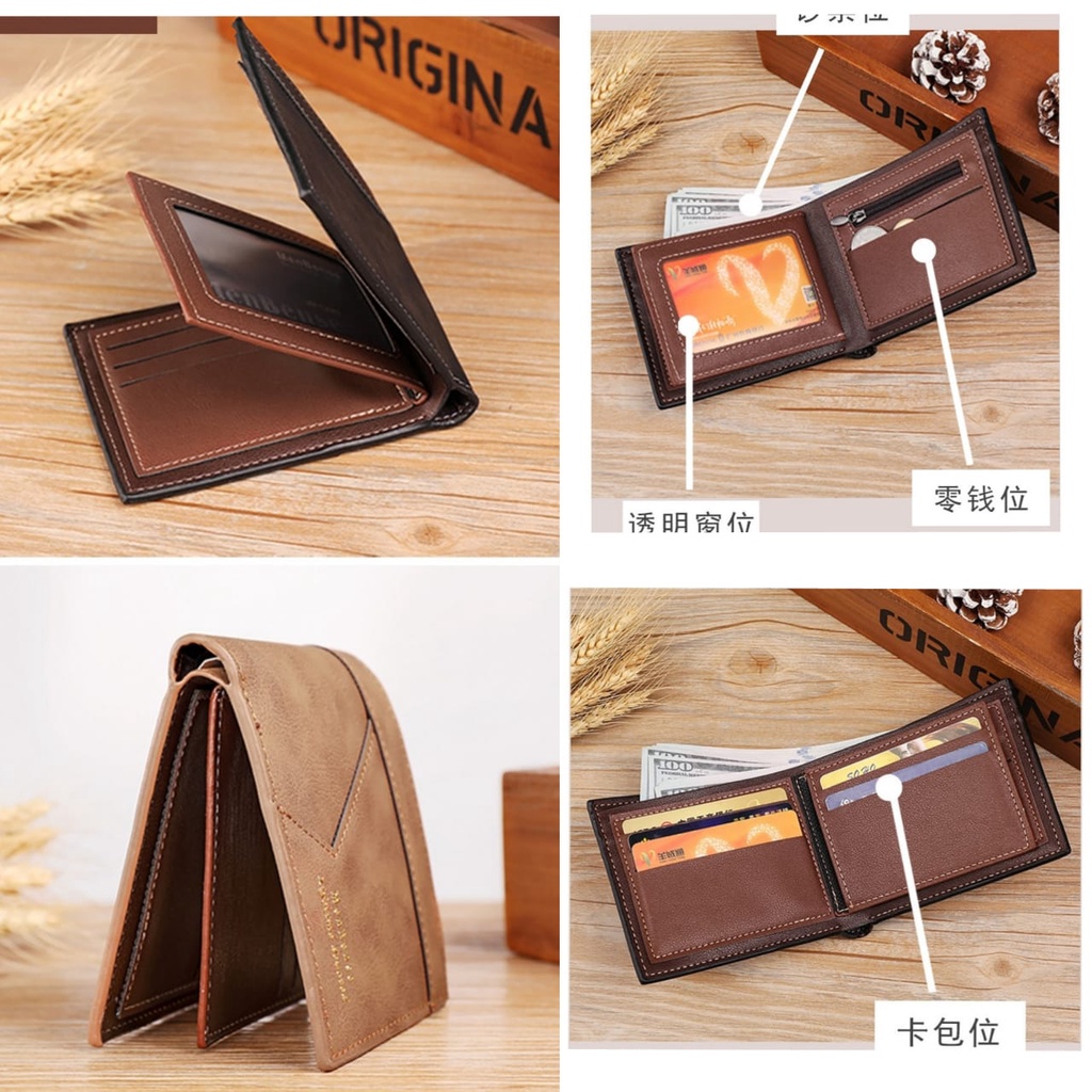 DOMPET IMPORT LIPAT PRIA KECIL KULIT ORIGINAL BRANDED PREMIUM WACHI PENDEK KARTU MURAH BATAM KEREN