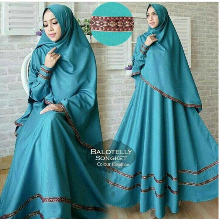 HOPYLOVY - Gamis Maxi Dress List Pita Songket Anisa Syari + Bergo