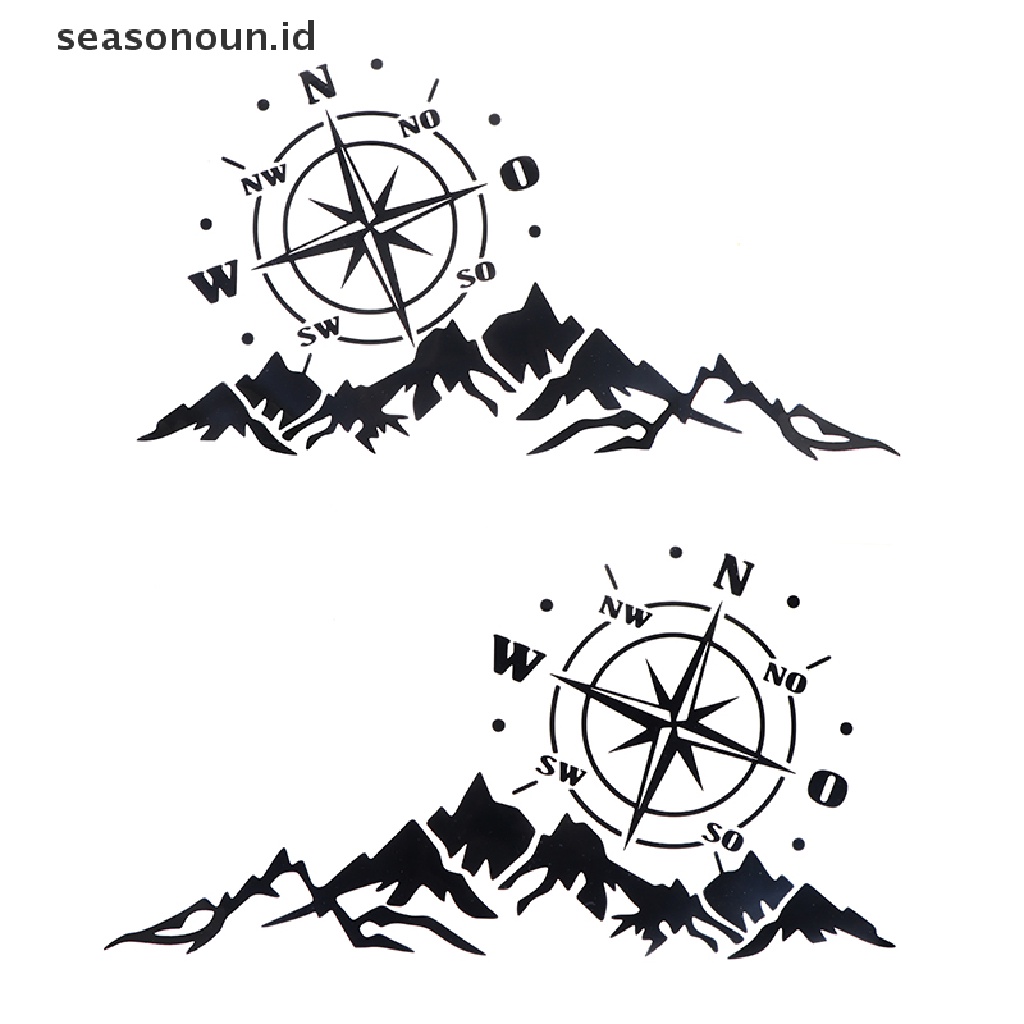 2 Pcs / set Stiker Motif Kompas Gunung Petualangan Untuk Dekorasi Mobil