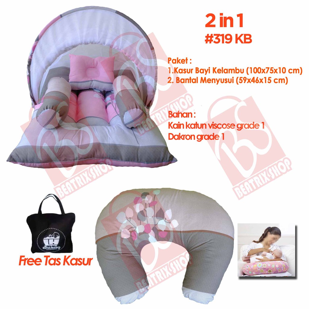 Elhababy 2in1 Paket Kasur Kelambu Bayi Dan Bantal Menyusui Set Tempat Tidur Bayi Baru Lahir