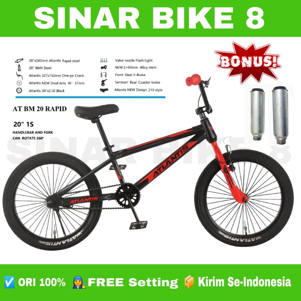 Sepeda Anak Laki BMX  ATLANTIS RAPID Ban Jumbo Ukuran  20 Inch Bonus Jalu