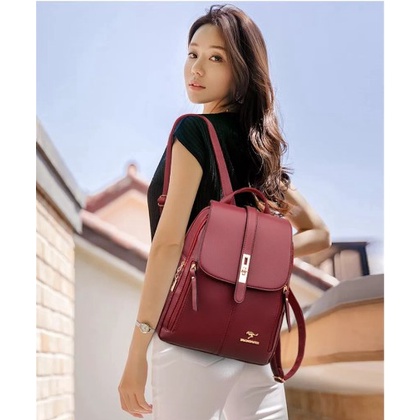 EMOEMO-Tas Ransel Kulit Wanita Kuliah Backpack Fashion anti air seri Kangguru