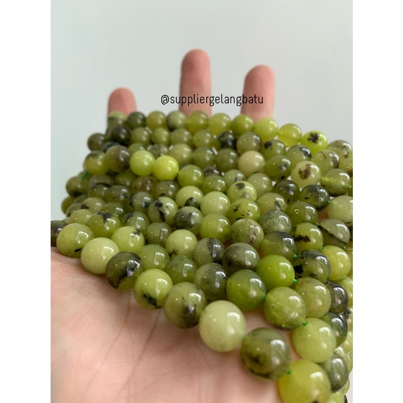 batu prehnite 10mm garnet kuning hijau aksesoris bahan kreasi akik bahan kalung gelang kerajinan tangan craft manik