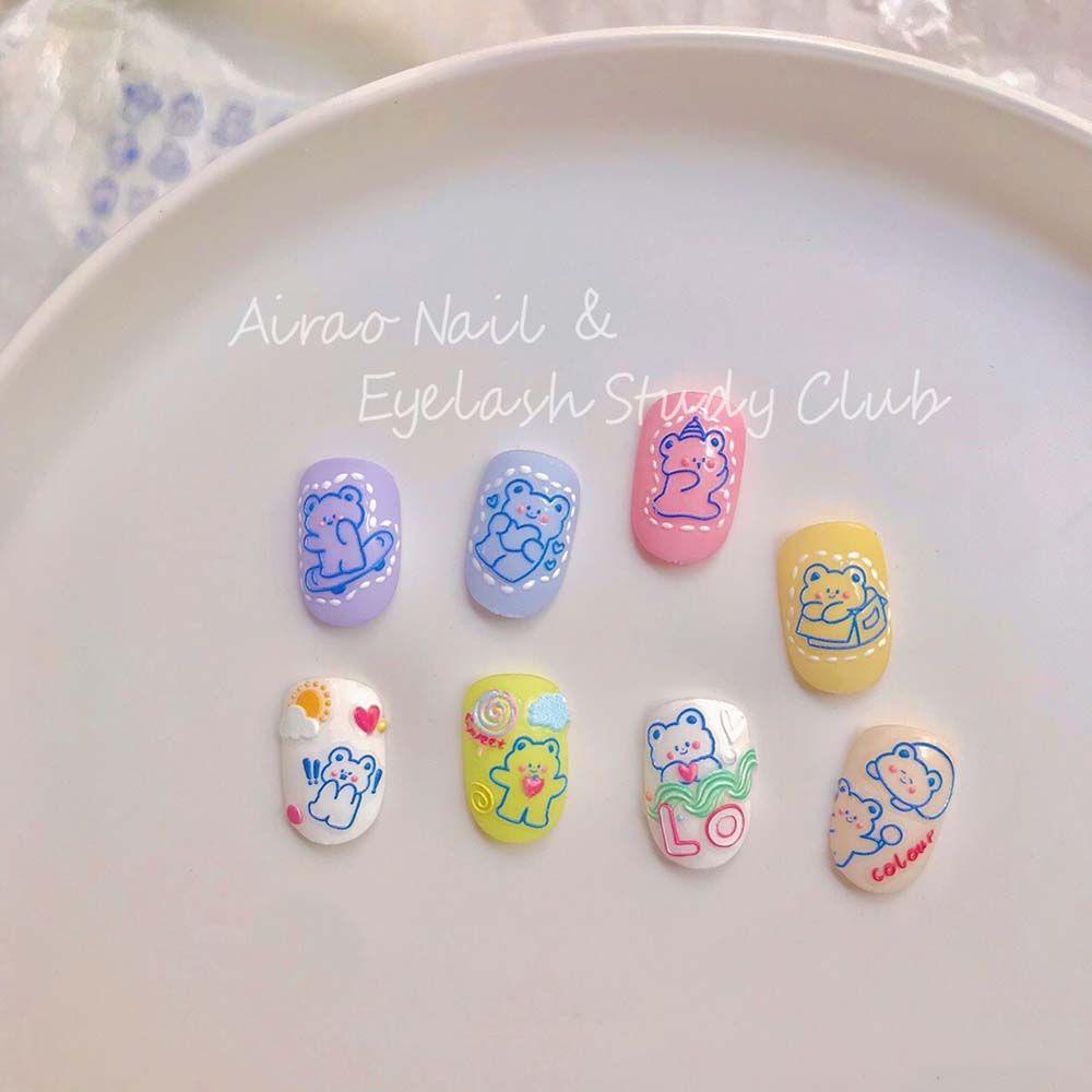 AUGUSTINA Agustina Kelinci Nail Art Stiker Lucu Indah Floret Perekat Relief Kartun Manikur Aksesoris