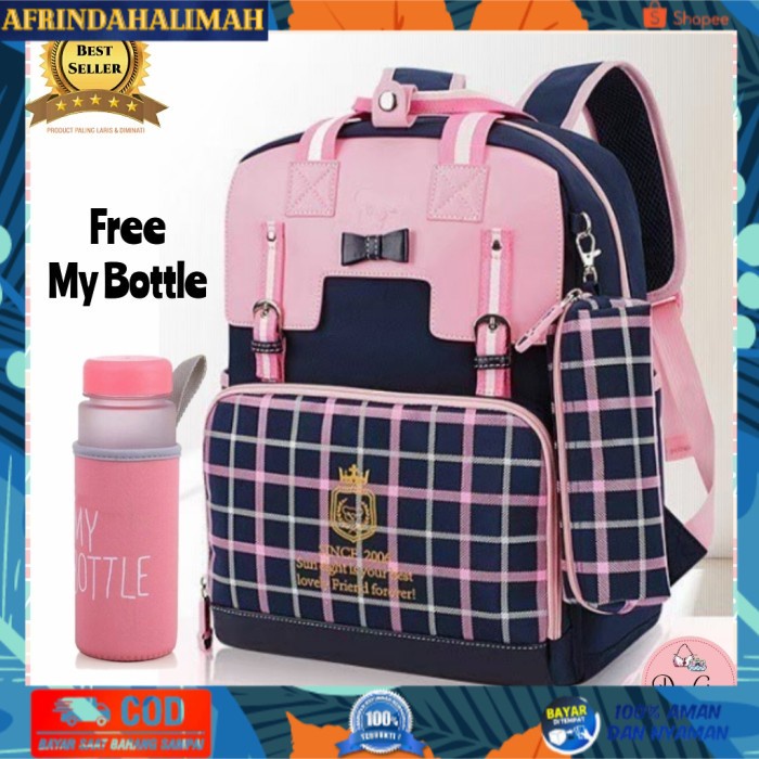 

[TERBARU] Tas Sekolah Anak Perempuan Tas Wanita Set My Bottle plus Tempat Pensil - Pink Navy