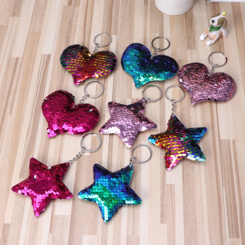 SIY  Beauty Fish Sequin Plush Key Chain Pompom Plush Reversible Glitters Bag Decor