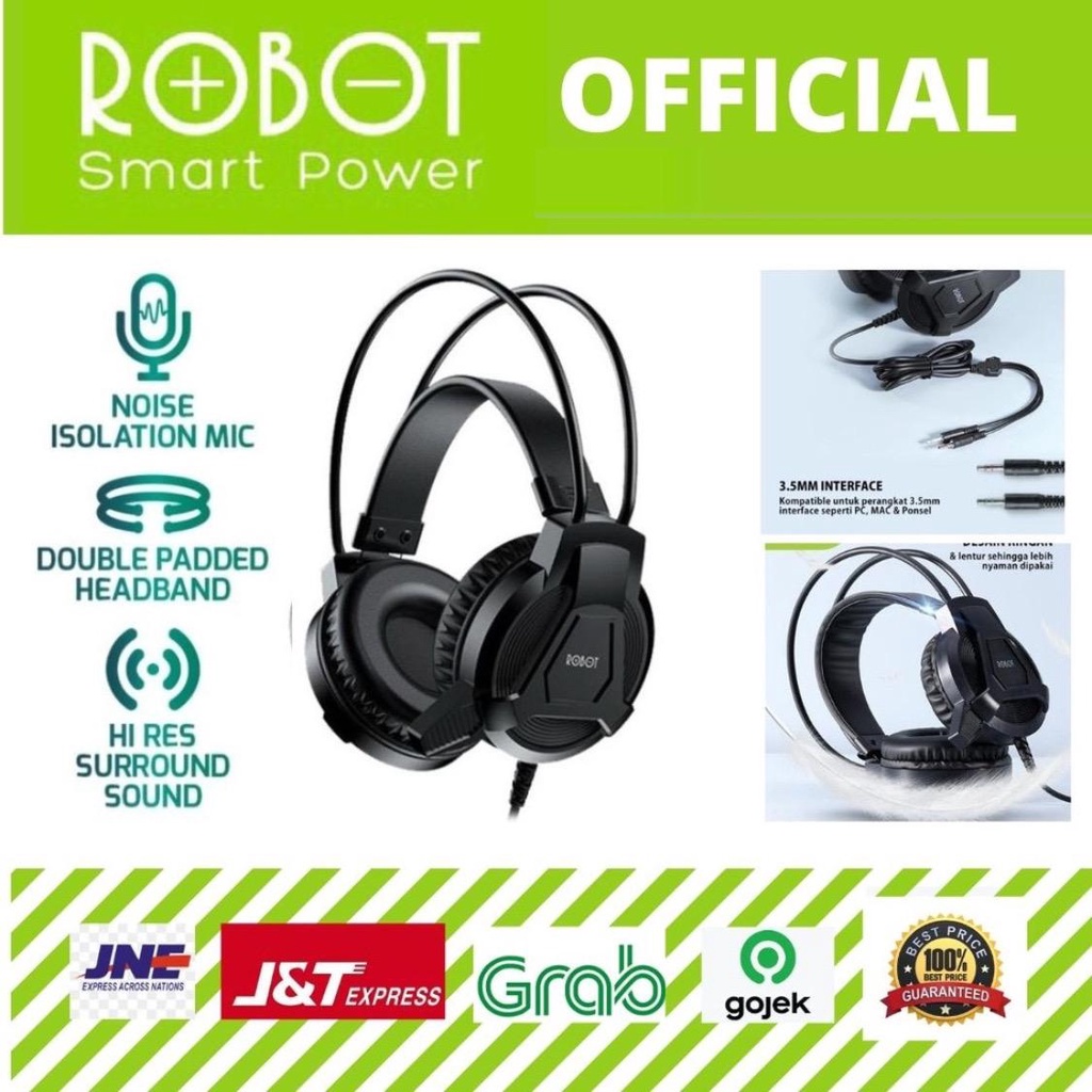 Robot RH-P10 Jack Audio Double Padded Headband Lightweight Wired Headset Black-Garansi Resmi 1 Tahun