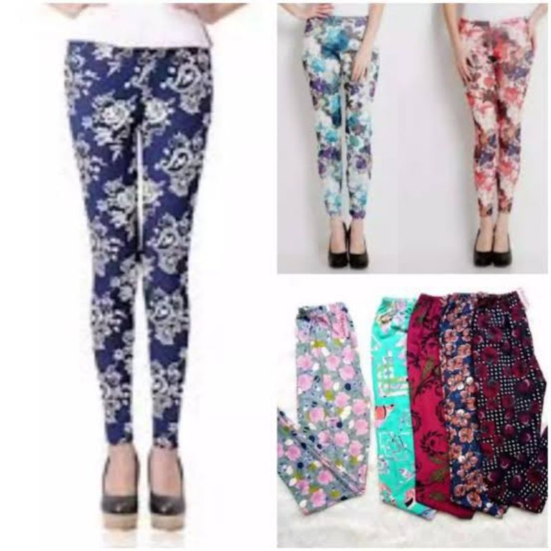 Legging Motif Bahan Spandex Katun Ukuran Standar dan Jumbo