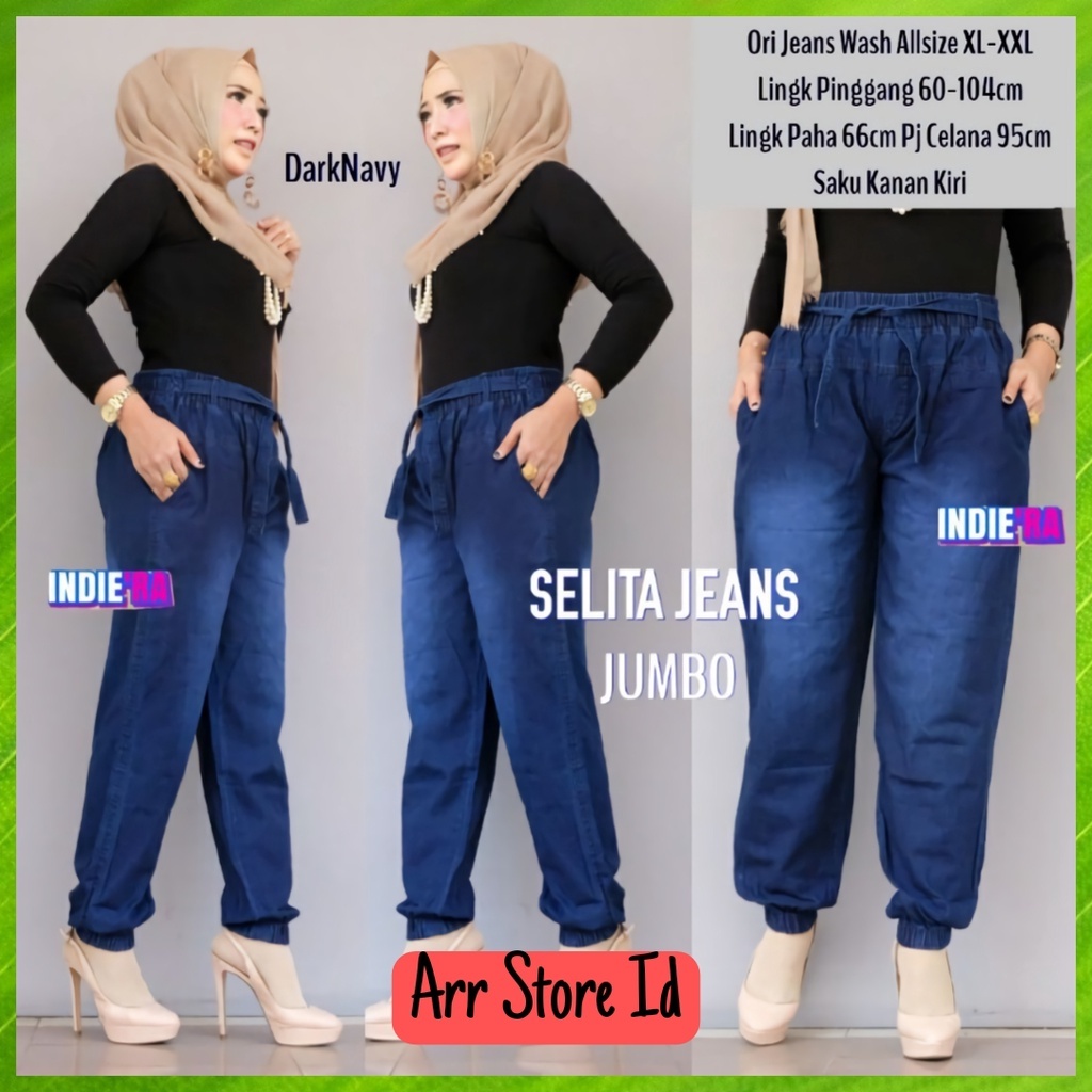 Selita Celana Joger Baggy Bagy Pants Jeans Jens Wanita Kekinian Hight Waist Premium Pinggang Karet Lp 65-105 P 95 Allsize