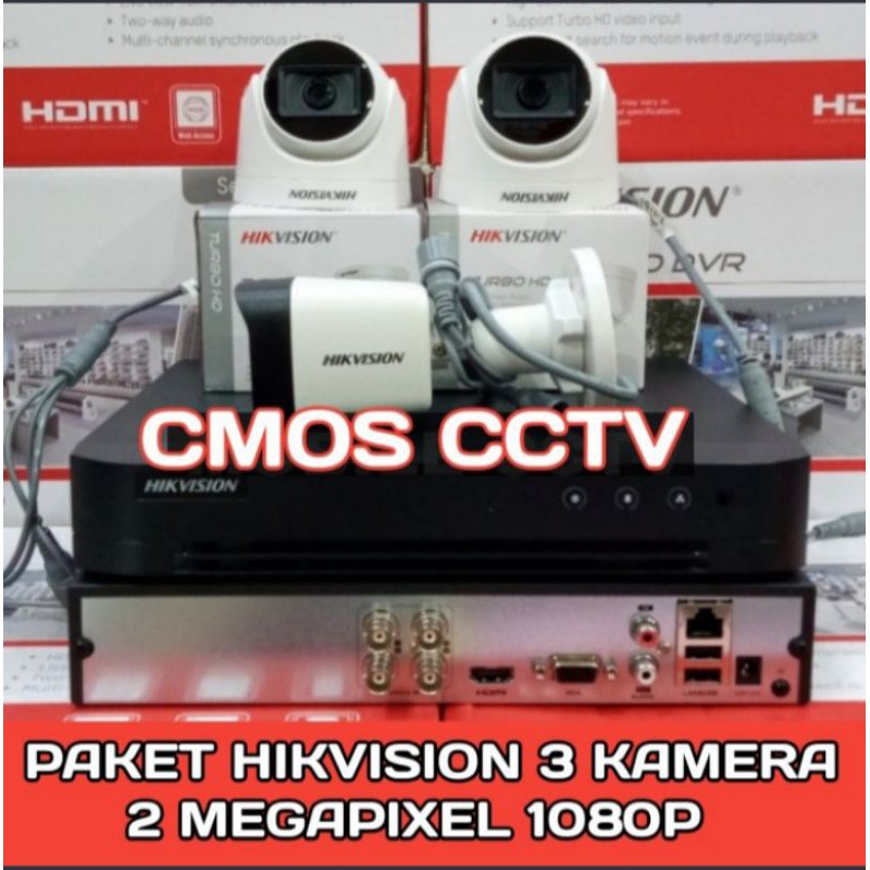 PAKET CCTV HIKVISION 2MP 4 CHANNEL 3 CAMERA HD TURBO 1080P KOMPLIT HDD 320GB
