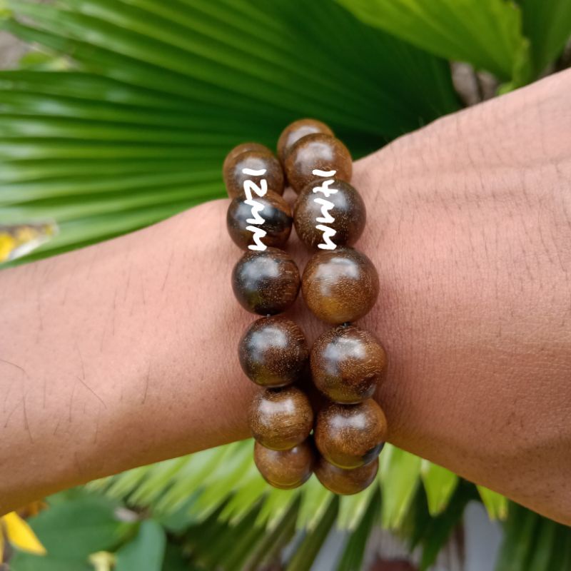 Gelang Kayu Langka Bertuah Nusantara, Kayu Kemuning Hitam Jumbo Size 12mm &amp; 14mm