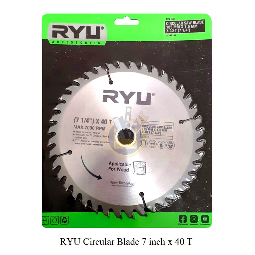 RYU Mata Circular Saw 7 inch x 24T  Mata Circle Ryu 7&quot; 7inch 7 inch x 40 T / 7 inch x 60 T / 7 inch x 80 T / Circular Saw Blade 7&quot; inch Mata Circle Mata Gergaji Putar 7 1/4&quot; X 24 T 40T 60T 80T untuk Kayu Mata Potong Gergaji Kayu TCT