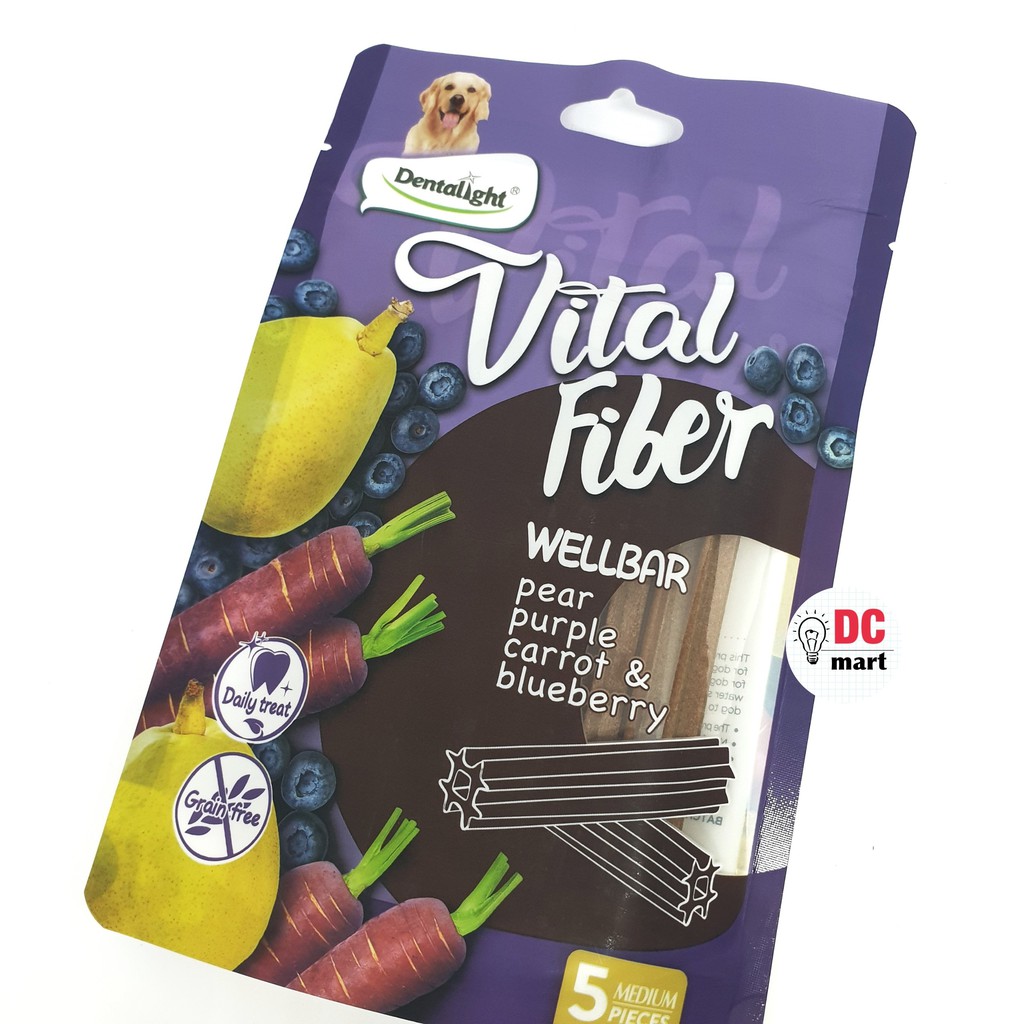 Dentalight Vital Fiber FRUIT 80 Gr / Snack Anjing Dental bentuk Brush dan Wellbar