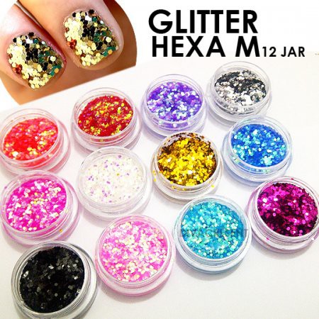 DEKORASI SLIME / NAIL ART GLITTER HEXAGON MEDIUM (12 JAR)-1000338