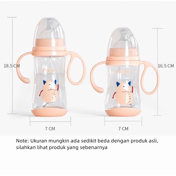 Botol Susu Bayi Leher Lebar Wide Neck Botol Susu 2 IN 1 Dot+Straw Botol Susu PP Anti Kolik BB02