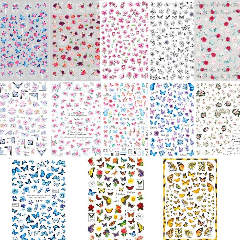 Mxbeauty Stiker Kuku Fashion Retro Bunga Peony Kupu-Kupu Manicure Nail Art Dekorasi